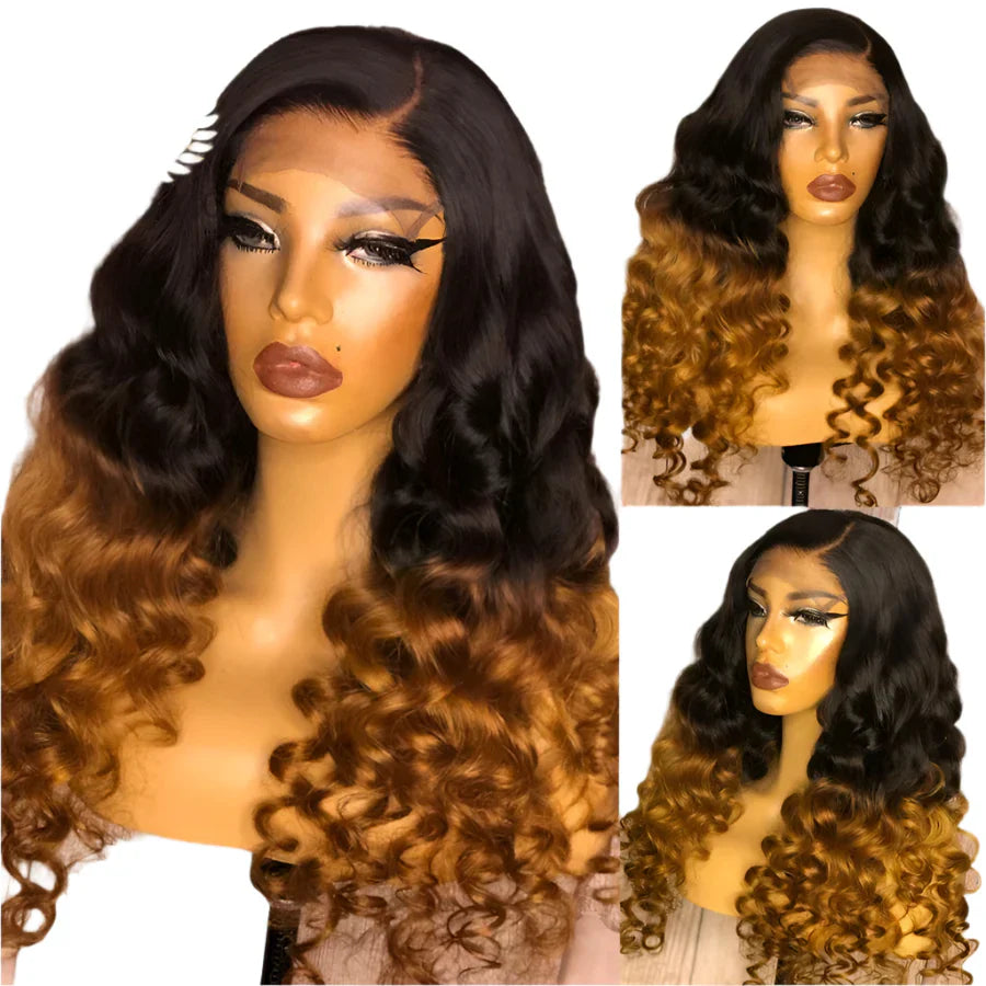 250% Density Brazilian Remy Loose Deep Wave Lace Front Wig | Ombre Human Hair Wigs with Pre-Plucked Hairline