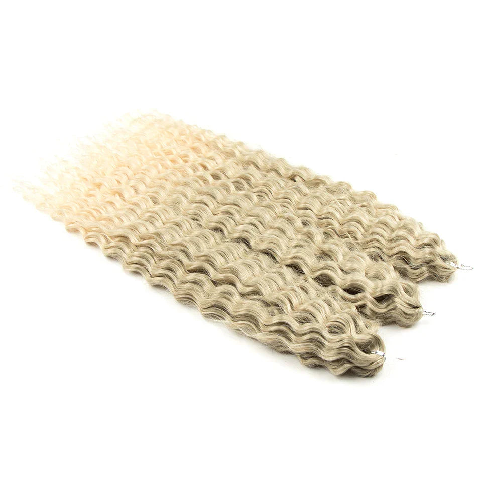 24" Water Wave Crochet Hair | Ombre Blonde Brown | Curly Twist Braids | Synthetic Braiding Hair Extensions | 60 Strands