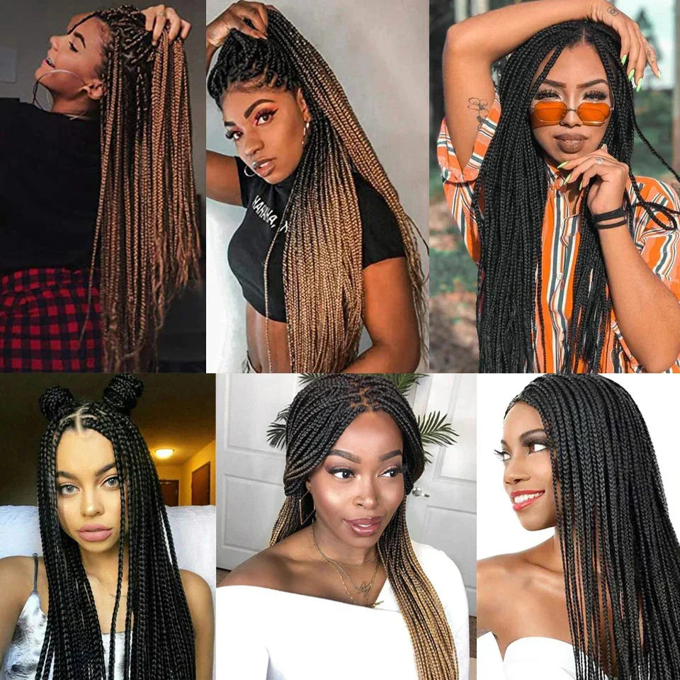 26" Twist Box Crochet Braids Wig | Handmade Synthetic Braided Wig | Long African Braids | 1B/27/30/Grey | Daily Use