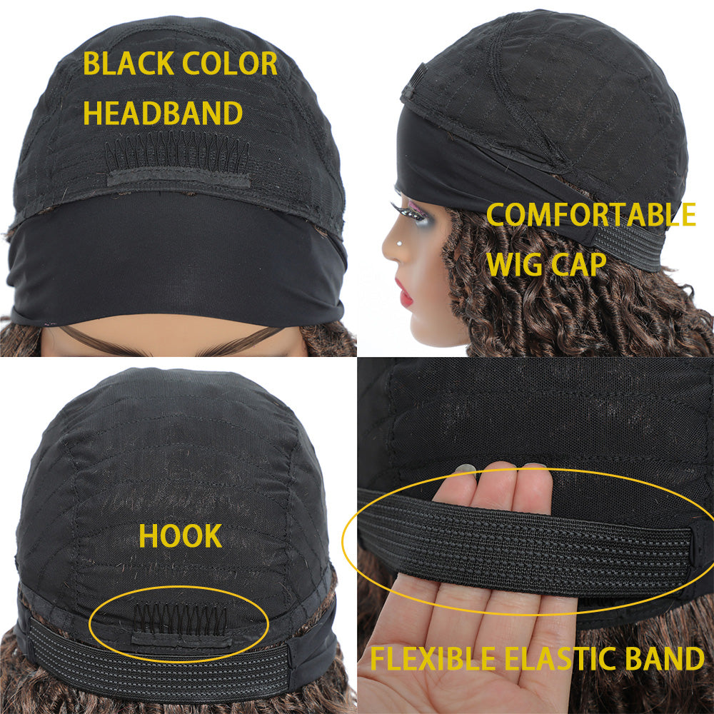 24" Ombre Brown Headband Wig | Curly Crochet Braids | Glueless | Synthetic Fluffy Wig for Black Women