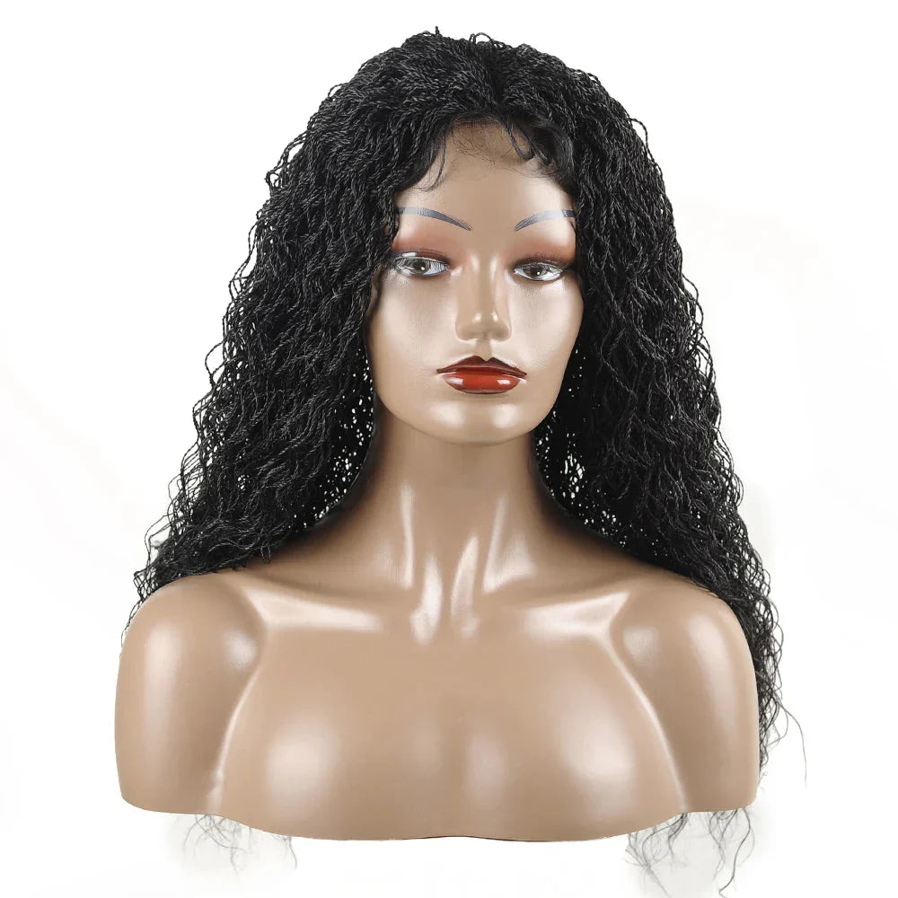 26" Wavy Senegalese Twist Lace Front Wig | Ombre Water Wave Braids | Long Cornrow Braids | Synthetic Wig