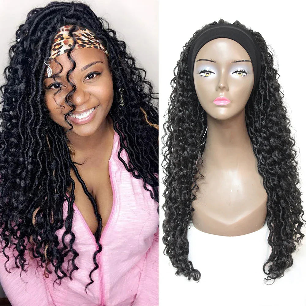 24" Ombre Brown Headband Wig | Curly Crochet Braids | Glueless | Synthetic Fluffy Wig for Black Women