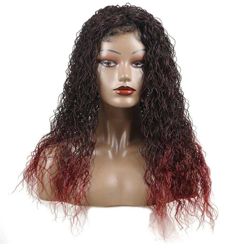 26" Wavy Senegalese Twist Lace Front Wig | Ombre Water Wave Braids | Long Cornrow Braids | Synthetic Wig