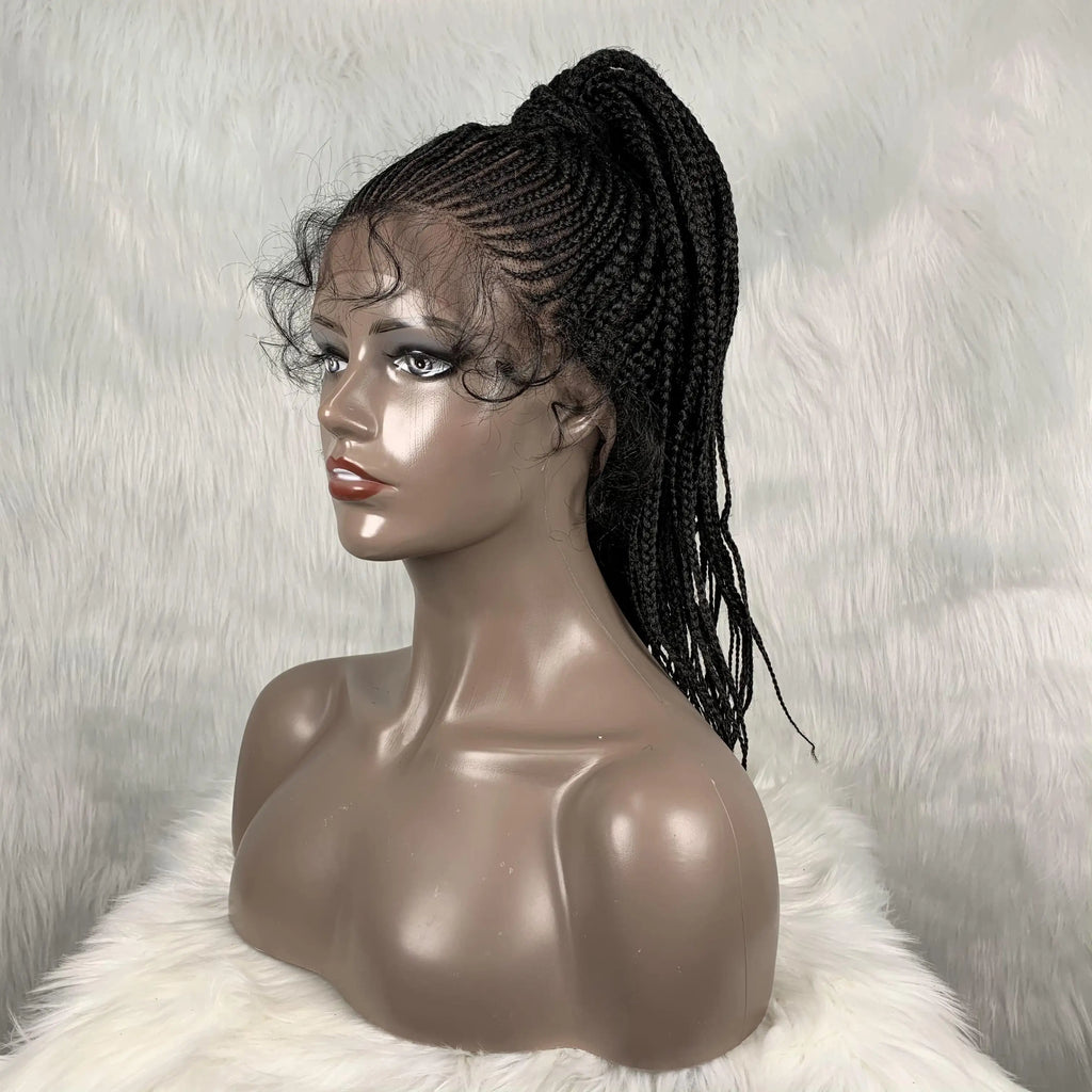 30" Braided Lace Front Wig for Black Women | African Braids with Baby Hair | Synthetic Glueless Mat Wig