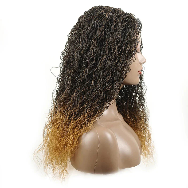 26" Wavy Senegalese Twist Lace Front Wig | Ombre Water Wave Braids | Long Cornrow Braids | Synthetic Wig
