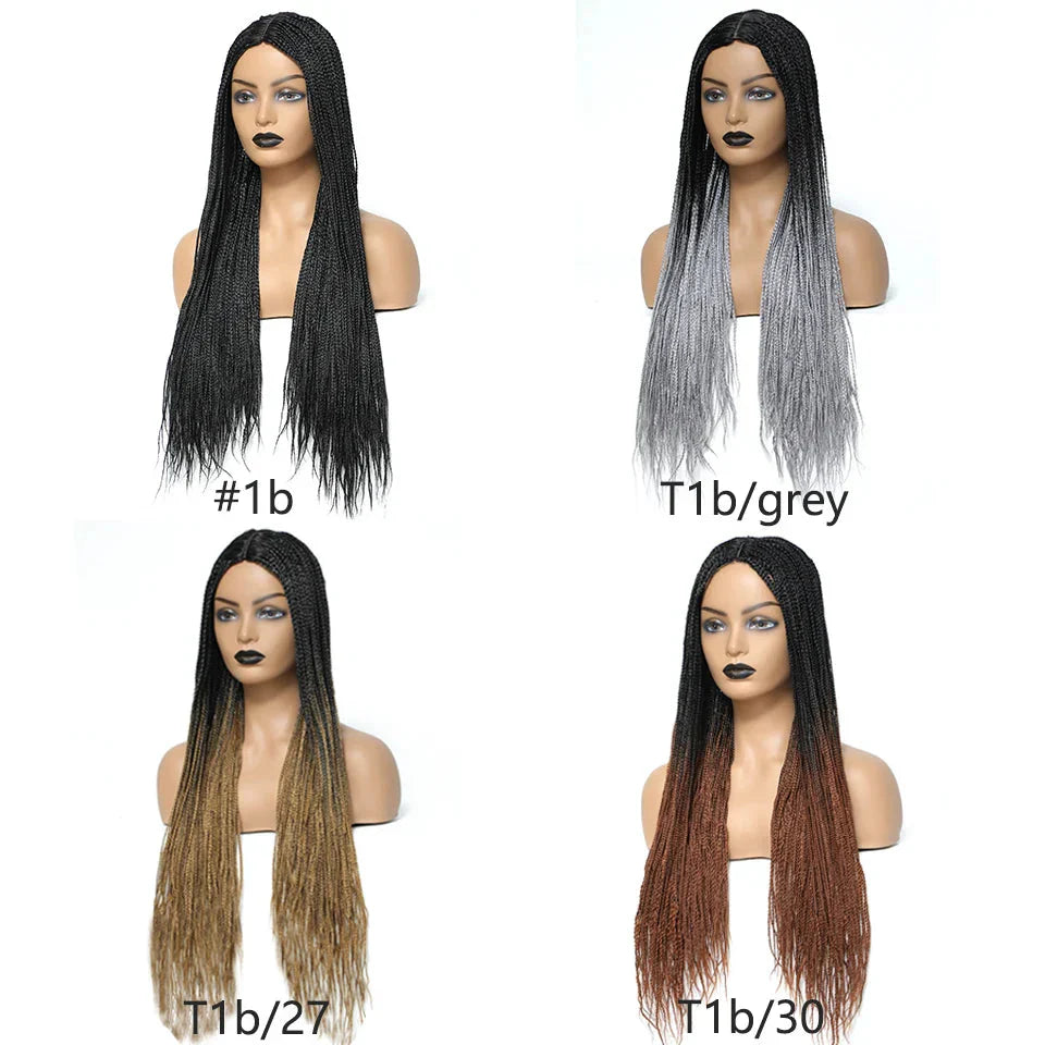 26" Twist Box Crochet Braids Wig | Handmade Synthetic Braided Wig | Long African Braids | 1B/27/30/Grey | Daily Use