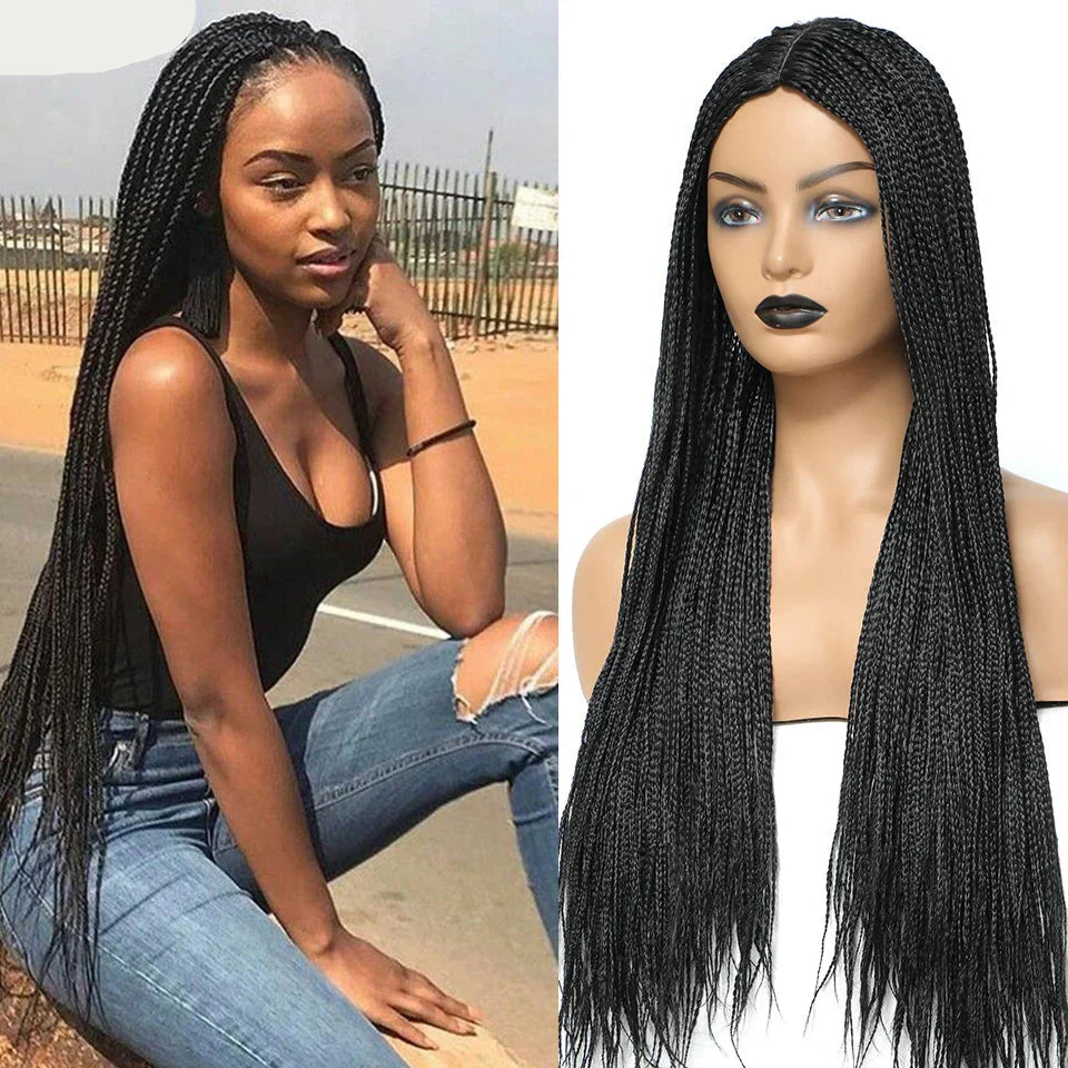 26" Twist Box Crochet Braids Wig | Handmade Synthetic Braided Wig | Long African Braids | 1B/27/30/Grey | Daily Use