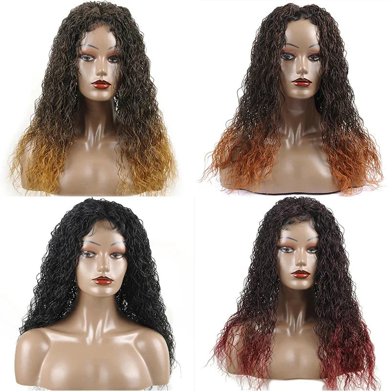 26" Wavy Senegalese Twist Lace Front Wig | Ombre Water Wave Braids | Long Cornrow Braids | Synthetic Wig