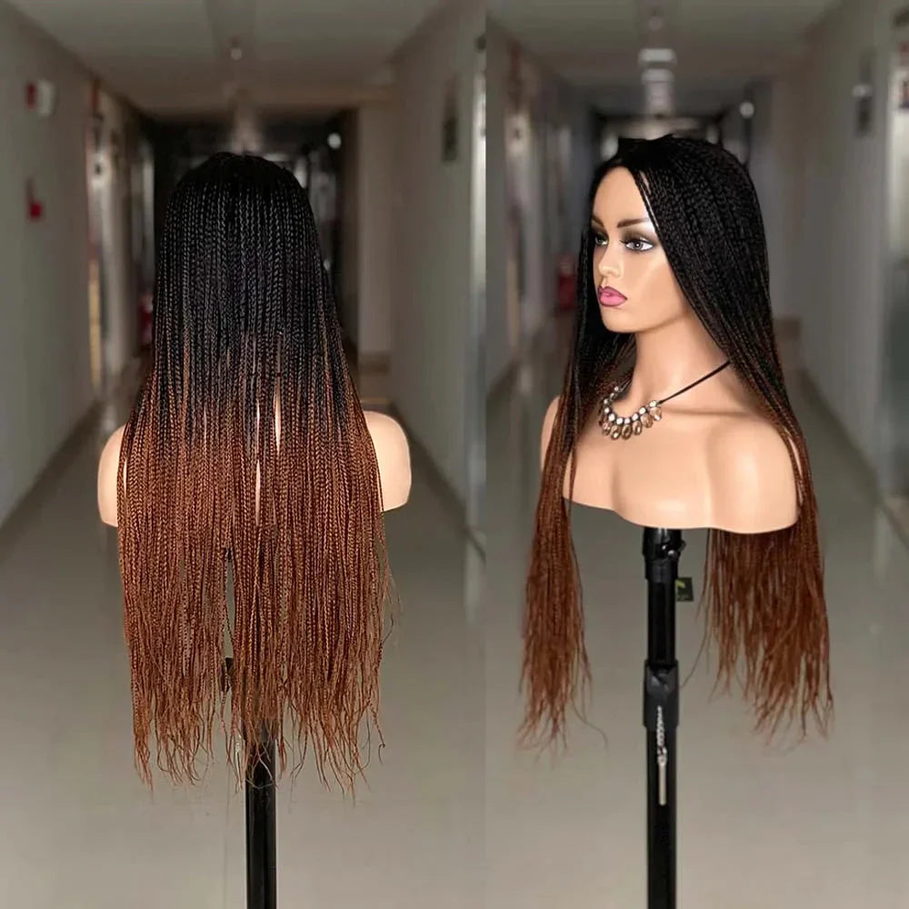 26" Ombre Box Braided Cosplay Wig | Long Straight Braids with Curly Ends | Synthetic Twist Braiding Hair