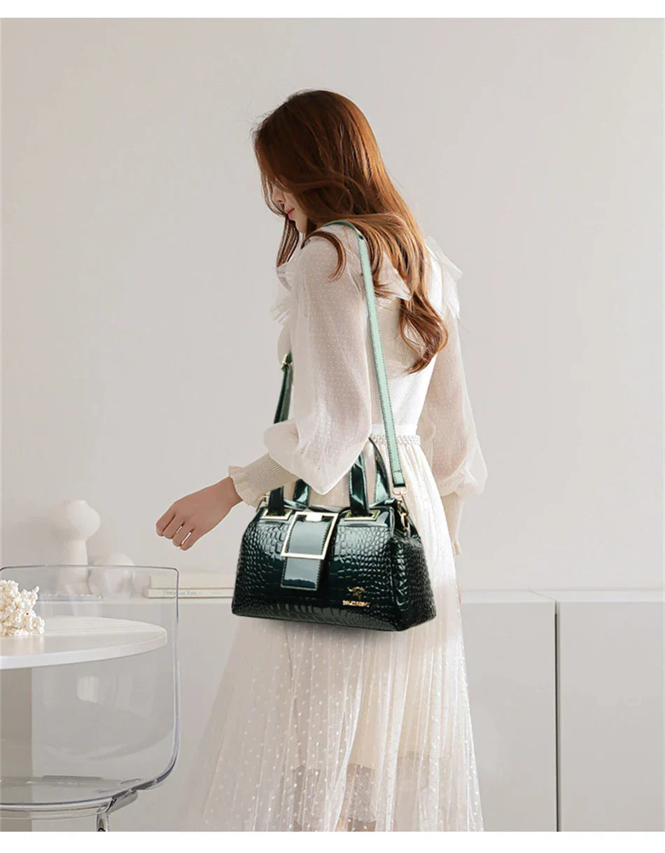 2-Layer Large Capacity Tote Bag | Luxury Handbags Women's Designer Crocodile Pattern Ladies Boston Shoulder Bag (High Quality)