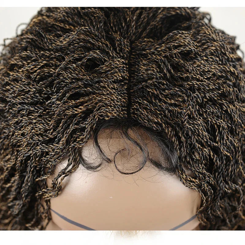26" Wavy Senegalese Twist Lace Front Wig | Ombre Water Wave Braids | Long Cornrow Braids | Synthetic Wig