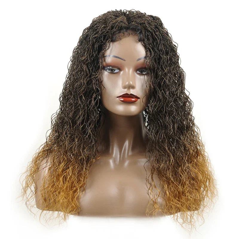 26" Wavy Senegalese Twist Lace Front Wig | Ombre Water Wave Braids | Long Cornrow Braids | Synthetic Wig