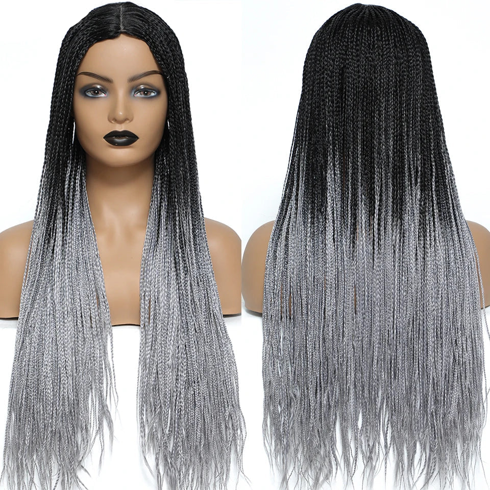 26" Twist Box Crochet Braids Wig | Handmade Synthetic Braided Wig | Long African Braids | 1B/27/30/Grey | Daily Use