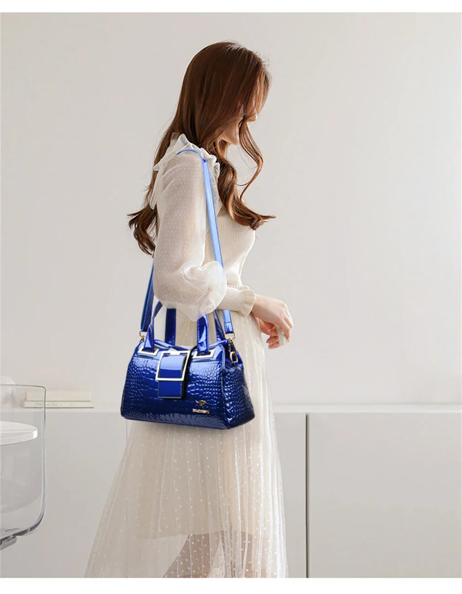 2-Layer Large Capacity Tote Bag | Luxury Handbags Women's Designer Crocodile Pattern Ladies Boston Shoulder Bag (High Quality)