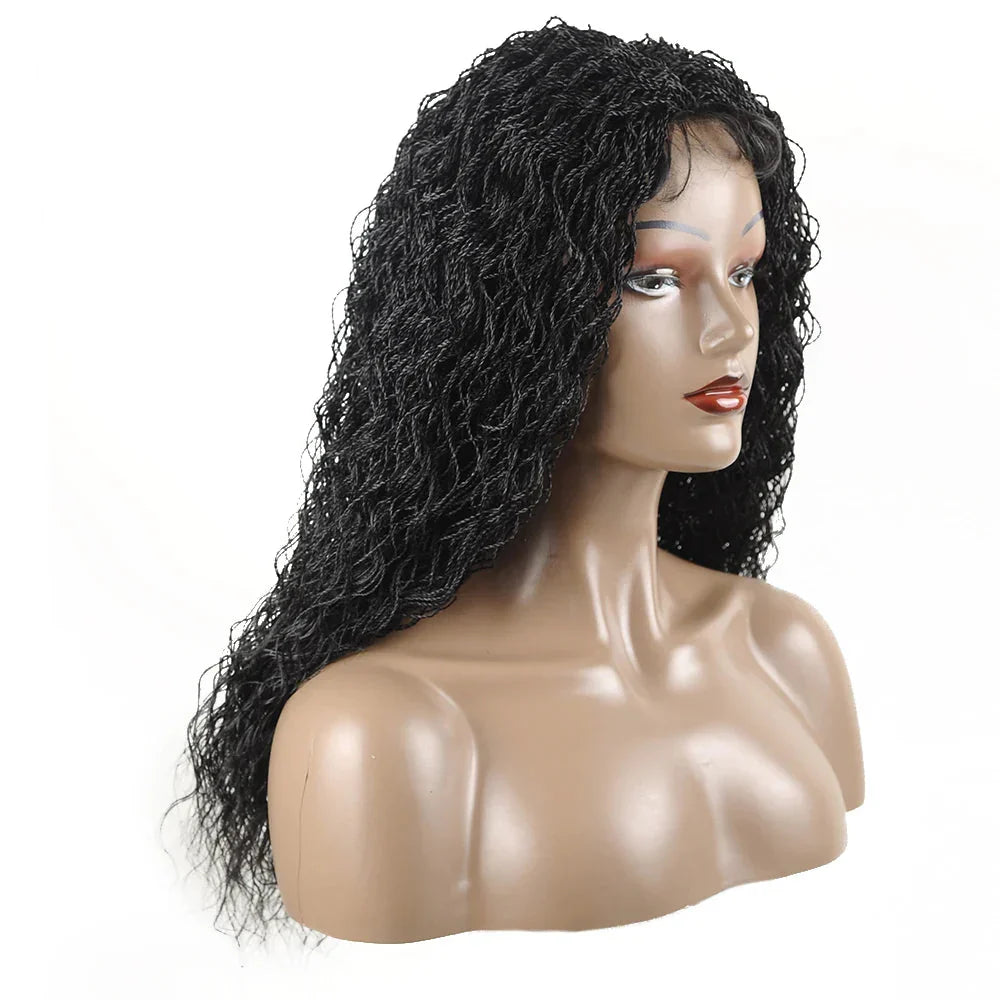 26" Wavy Senegalese Twist Lace Front Wig | Ombre Water Wave Braids | Long Cornrow Braids | Synthetic Wig