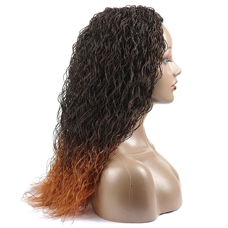26" Wavy Senegalese Twist Lace Front Wig | Ombre Water Wave Braids | Long Cornrow Braids | Synthetic Wig