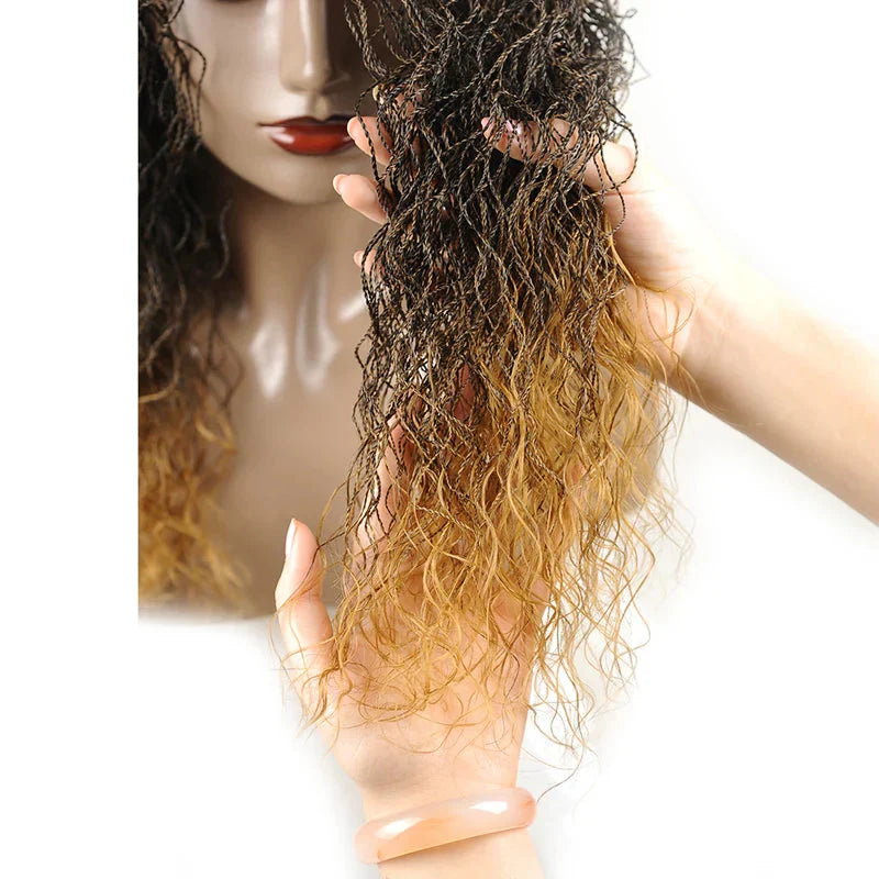 26" Wavy Senegalese Twist Lace Front Wig | Ombre Water Wave Braids | Long Cornrow Braids | Synthetic Wig
