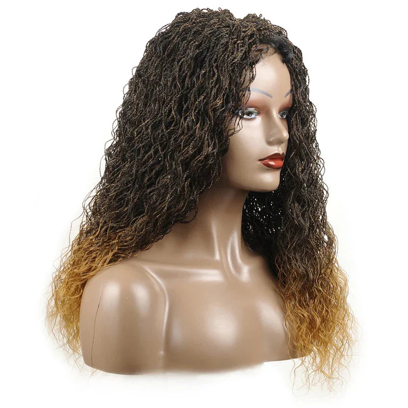 26" Wavy Senegalese Twist Lace Front Wig | Ombre Water Wave Braids | Long Cornrow Braids | Synthetic Wig