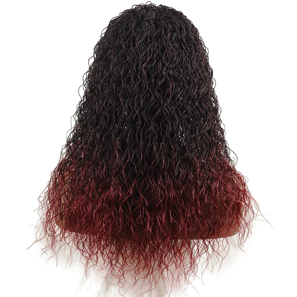 26" Wavy Senegalese Twist Lace Front Wig | Ombre Water Wave Braids | Long Cornrow Braids | Synthetic Wig