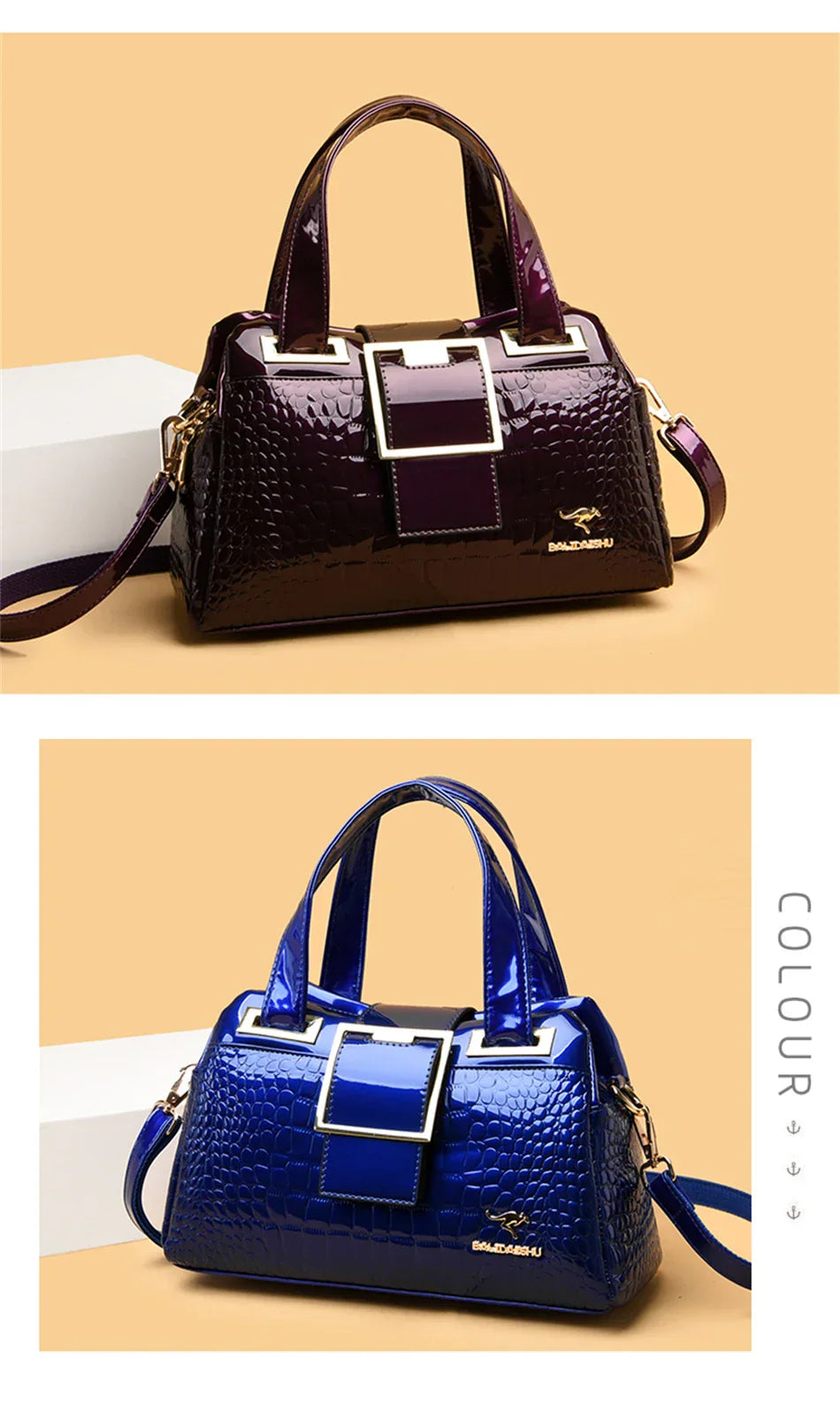 2-Layer Large Capacity Tote Bag | Luxury Handbags Women's Designer Crocodile Pattern Ladies Boston Shoulder Bag (High Quality)