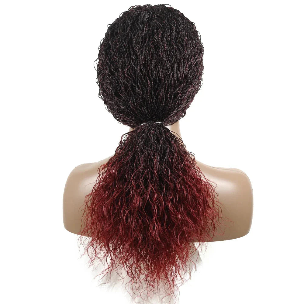 26" Wavy Senegalese Twist Lace Front Wig | Ombre Water Wave Braids | Long Cornrow Braids | Synthetic Wig