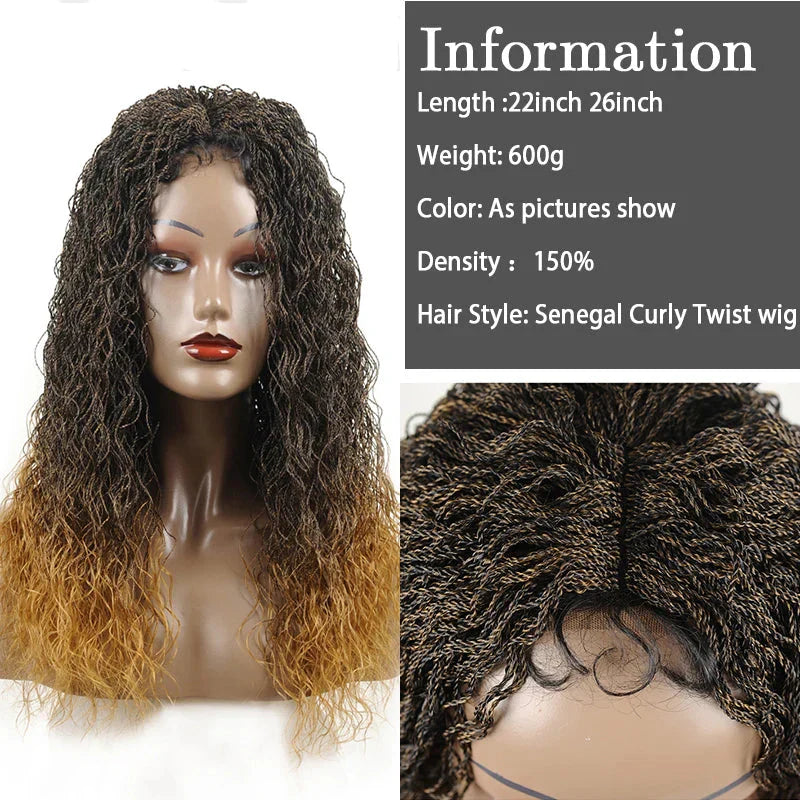 26" Wavy Senegalese Twist Lace Front Wig | Ombre Water Wave Braids | Long Cornrow Braids | Synthetic Wig