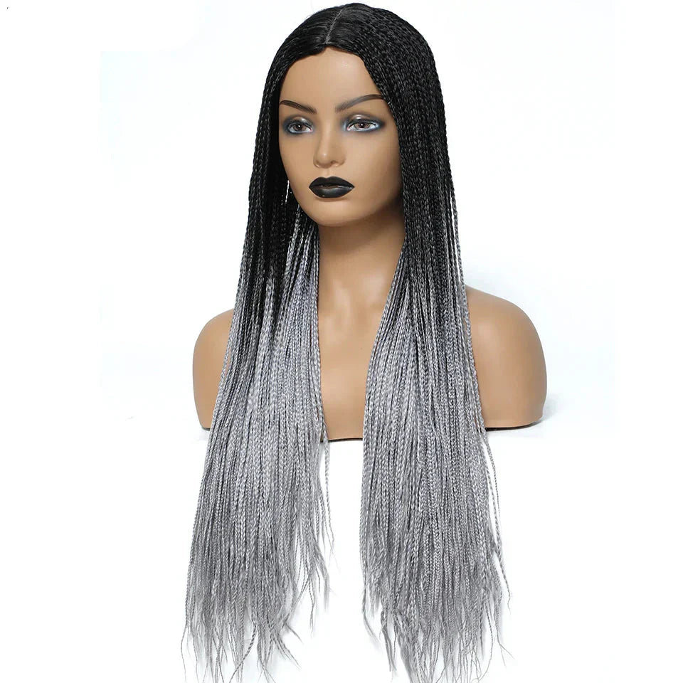 26" Twist Box Crochet Braids Wig | Handmade Synthetic Braided Wig | Long African Braids | 1B/27/30/Grey | Daily Use