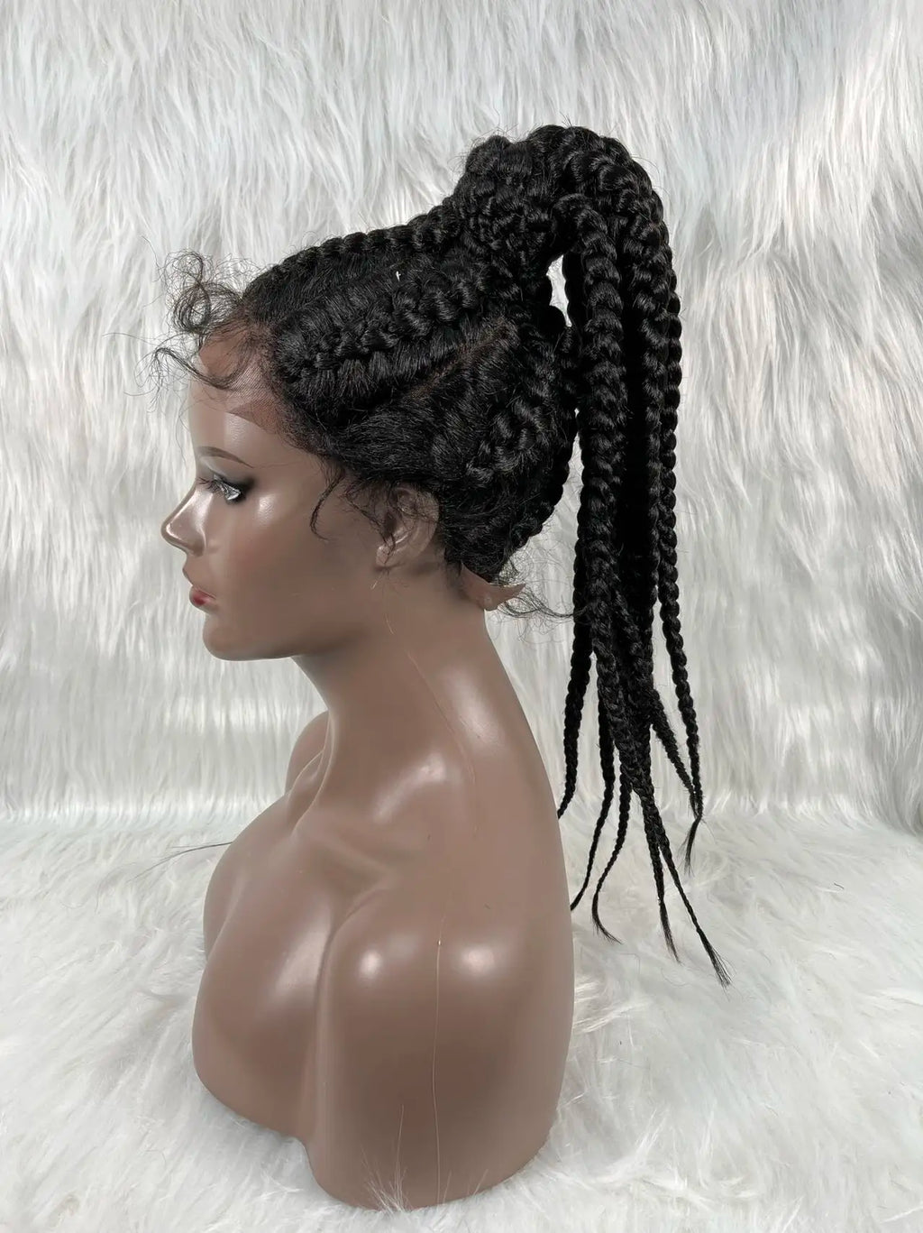 24" Box Braids 360 Lace Front Wig | Ponytail Style | Baby Hair | Synthetic African Braiding Hair
