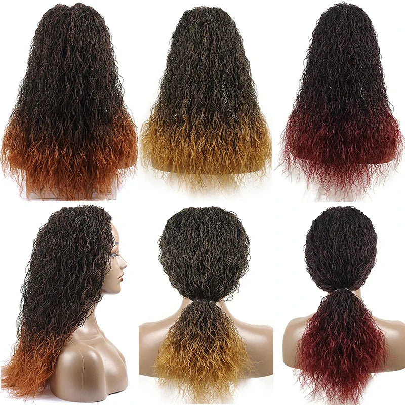 26" Wavy Senegalese Twist Lace Front Wig | Ombre Water Wave Braids | Long Cornrow Braids | Synthetic Wig