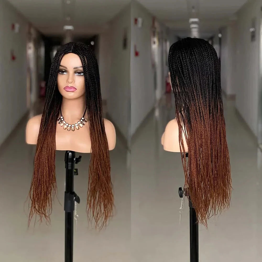 26" Ombre Box Braided Cosplay Wig | Long Straight Braids with Curly Ends | Synthetic Twist Braiding Hair