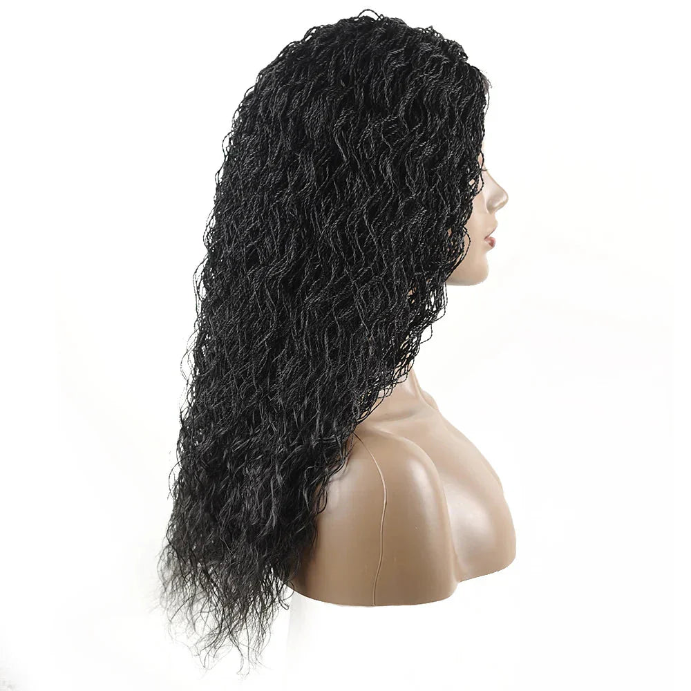 26" Wavy Senegalese Twist Lace Front Wig | Ombre Water Wave Braids | Long Cornrow Braids | Synthetic Wig
