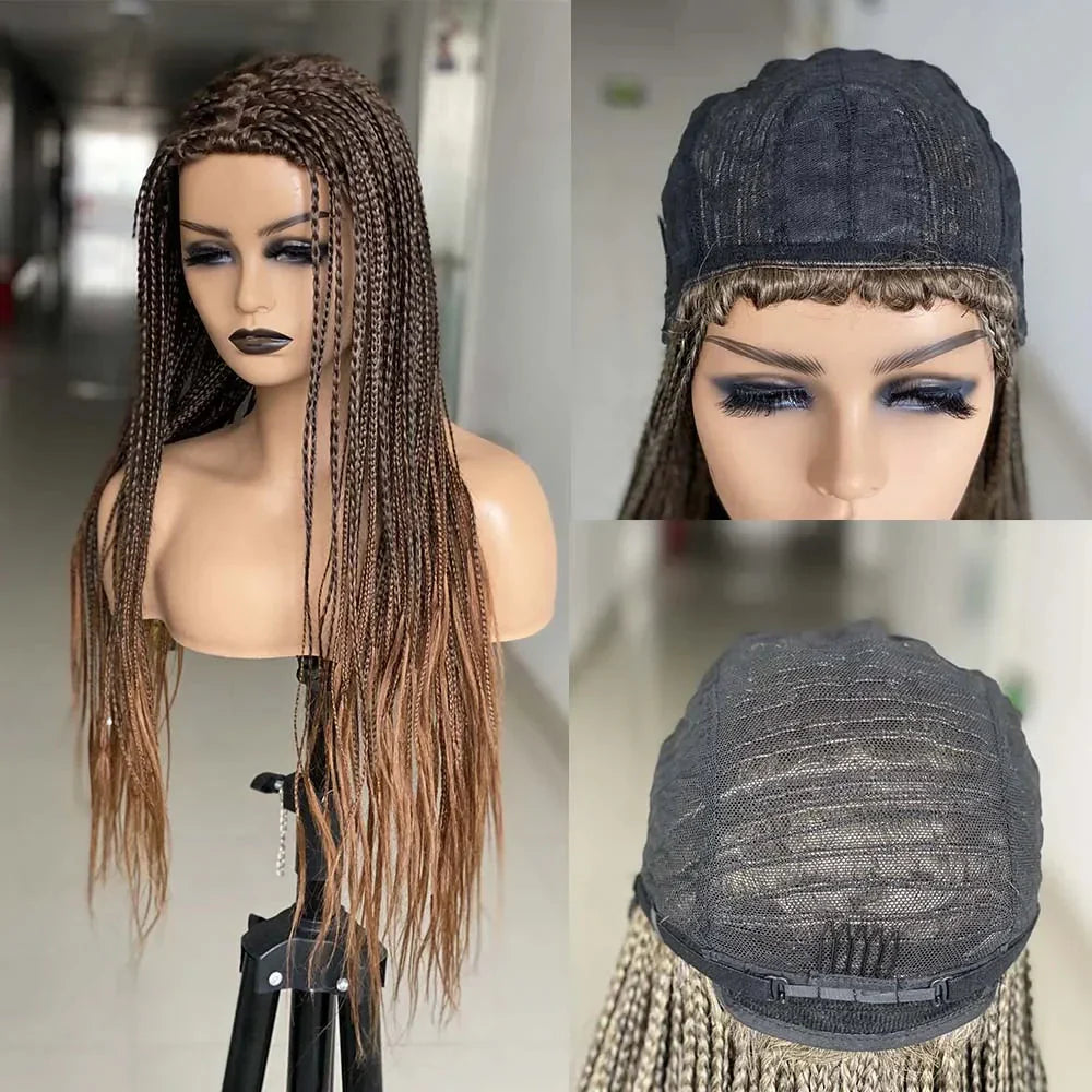 26" Ombre Box Braided Wig for Black Women | Long Synthetic Cosplay Braiding Hair | Heat Resistant Crochet Wigs