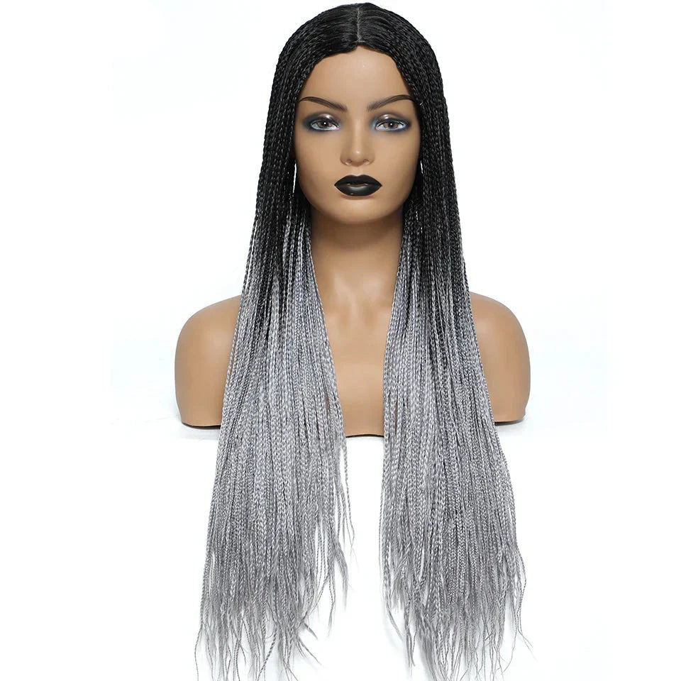 26" Twist Box Crochet Braids Wig | Handmade Synthetic Braided Wig | Long African Braids | 1B/27/30/Grey | Daily Use