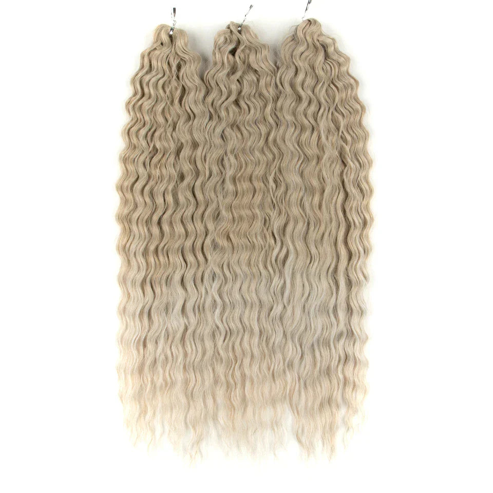 24" Water Wave Crochet Hair | Ombre Blonde Brown | Curly Twist Braids | Synthetic Braiding Hair Extensions | 60 Strands