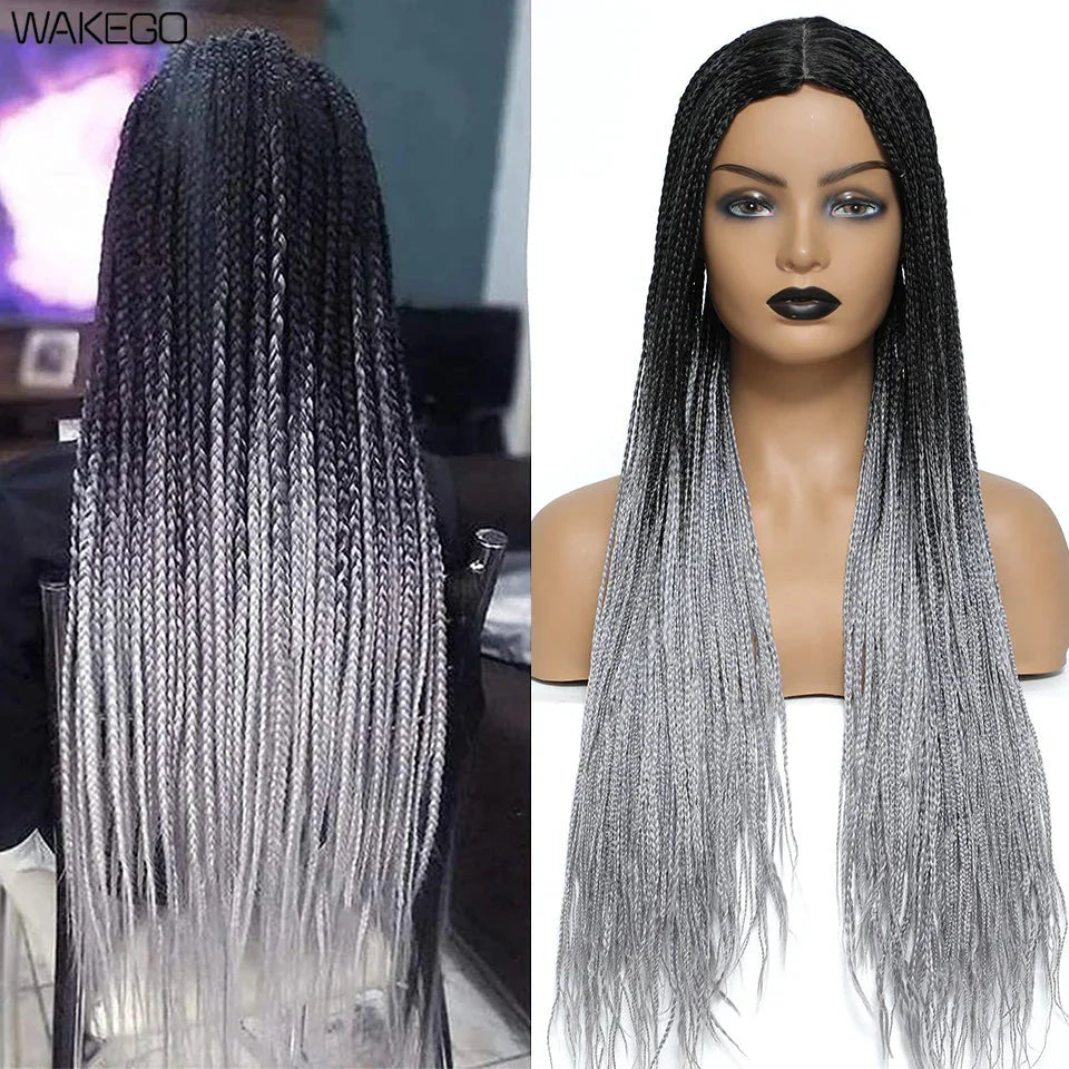 26" Twist Box Crochet Braids Wig | Handmade Synthetic Braided Wig | Long African Braids | 1B/27/30/Grey | Daily Use