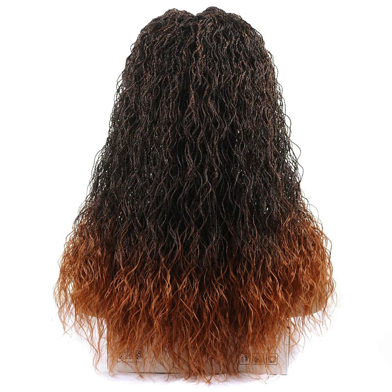 26" Wavy Senegalese Twist Lace Front Wig | Ombre Water Wave Braids | Long Cornrow Braids | Synthetic Wig