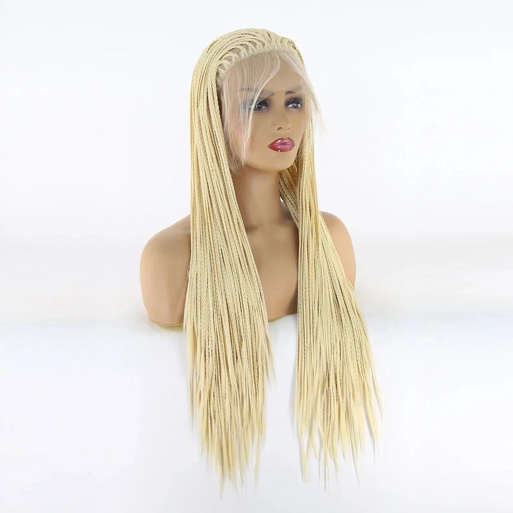 613 Blonde Box Braids Wig | Long Synthetic Lace Front | Heat Resistant | Black Women