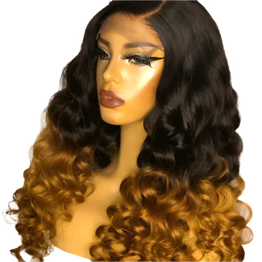 250% Density Brazilian Remy Loose Deep Wave Lace Front Wig | Ombre Human Hair Wigs with Pre-Plucked Hairline