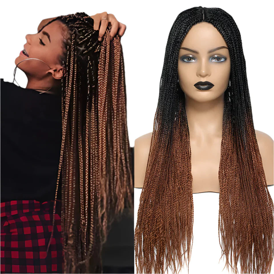 26" Twist Box Crochet Braids Wig | Handmade Synthetic Braided Wig | Long African Braids | 1B/27/30/Grey | Daily Use