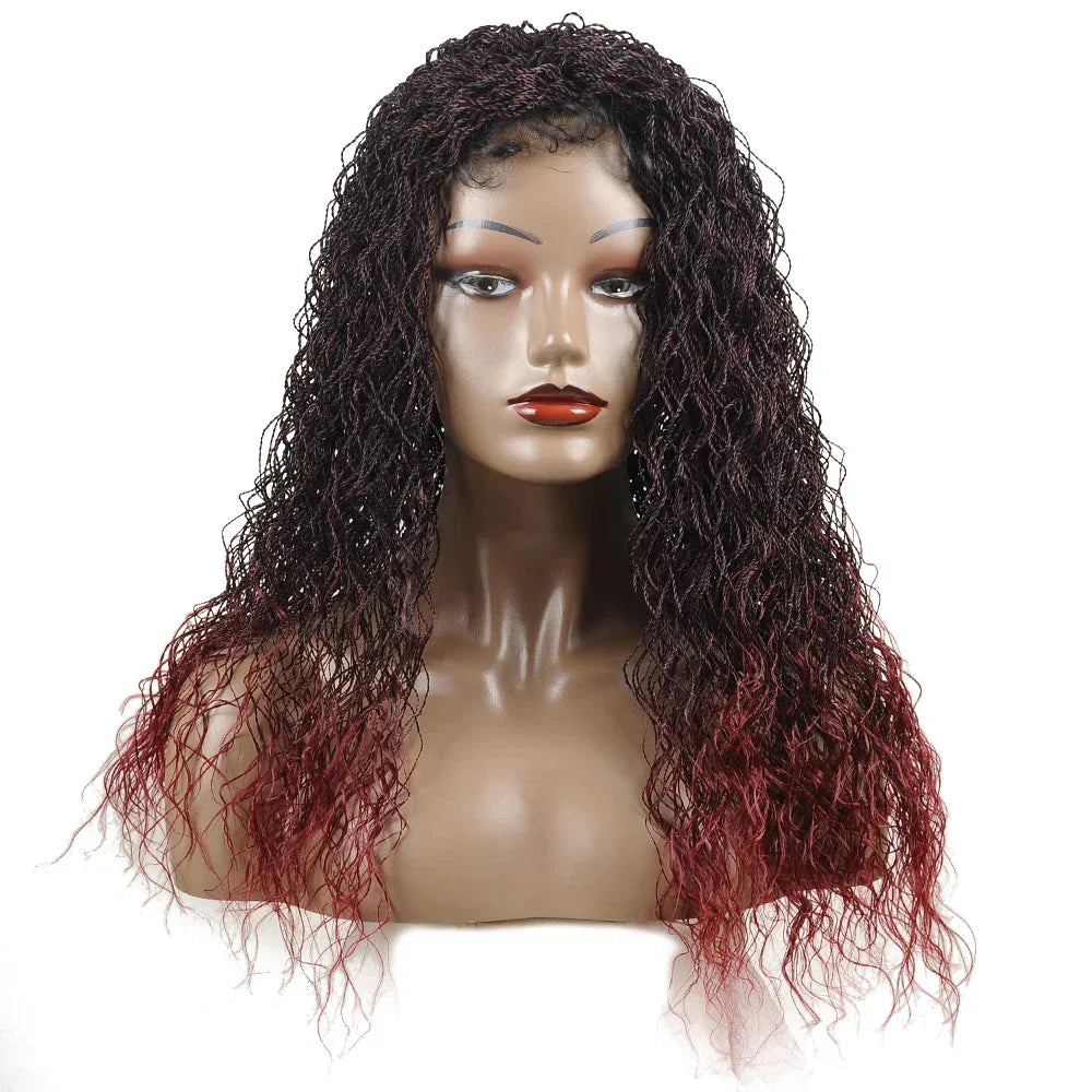 26" Wavy Senegalese Twist Lace Front Wig | Ombre Water Wave Braids | Long Cornrow Braids | Synthetic Wig
