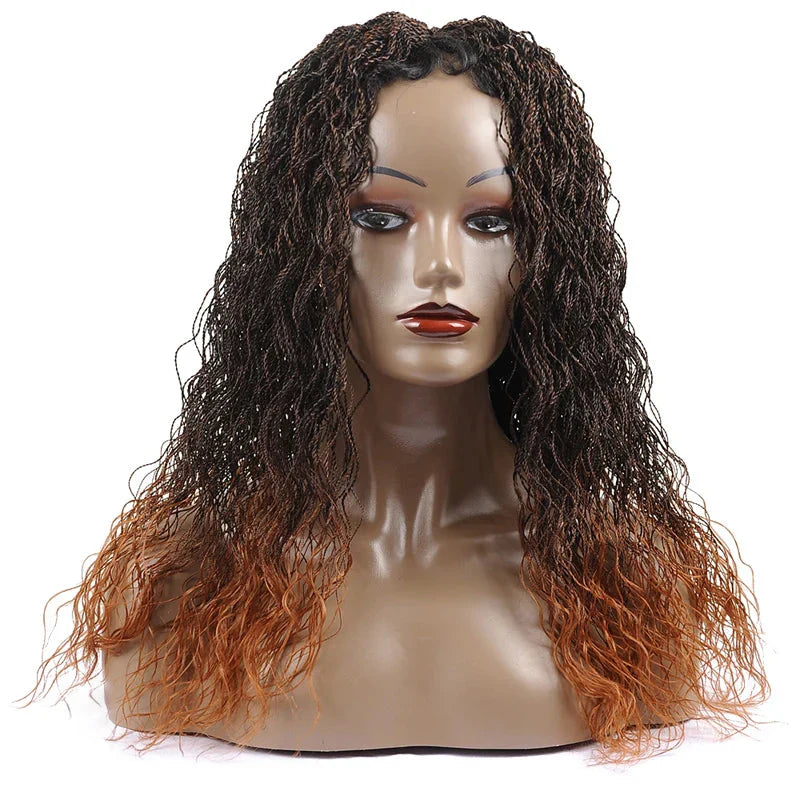 26" Wavy Senegalese Twist Lace Front Wig | Ombre Water Wave Braids | Long Cornrow Braids | Synthetic Wig