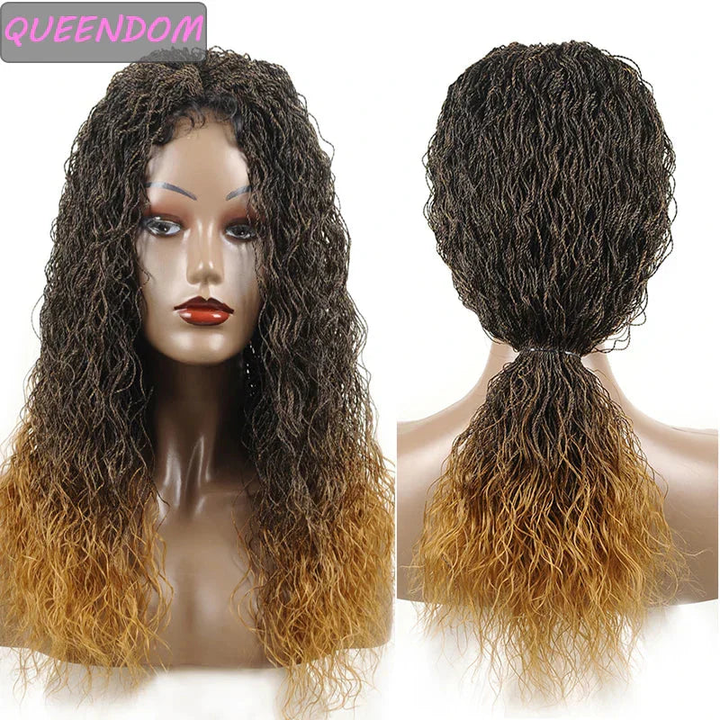26" Wavy Senegalese Twist Lace Front Wig | Ombre Water Wave Braids | Long Cornrow Braids | Synthetic Wig