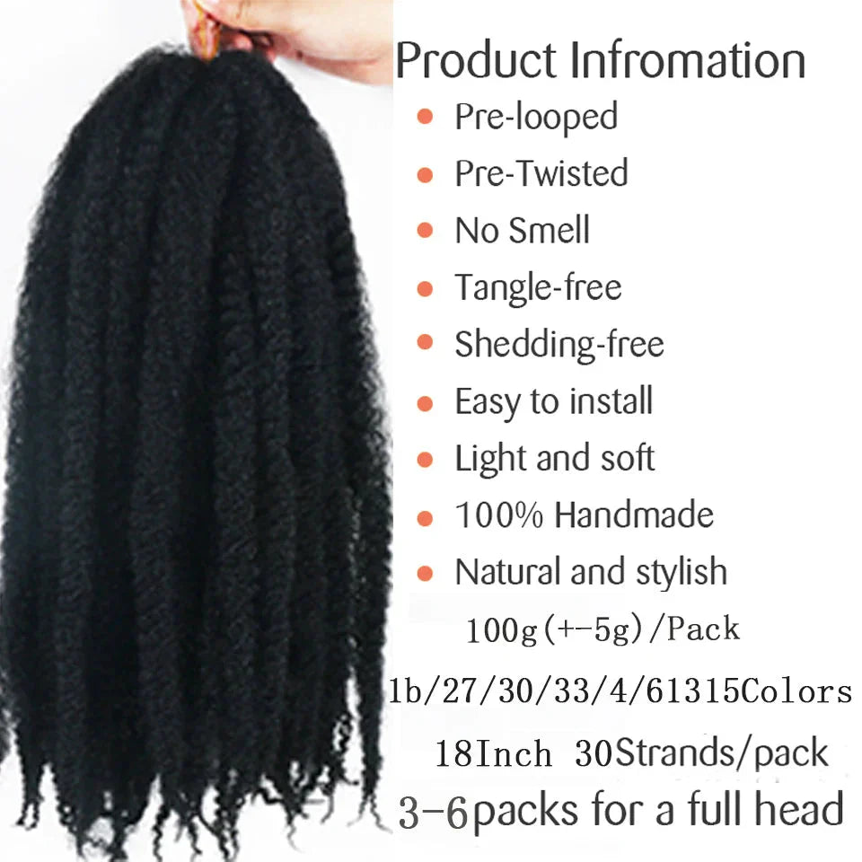 18" Marley Hair for Braids | Afro Kinky Ombre Braiding Hair | Kanekalon Extensions | 30 Strands/Pack