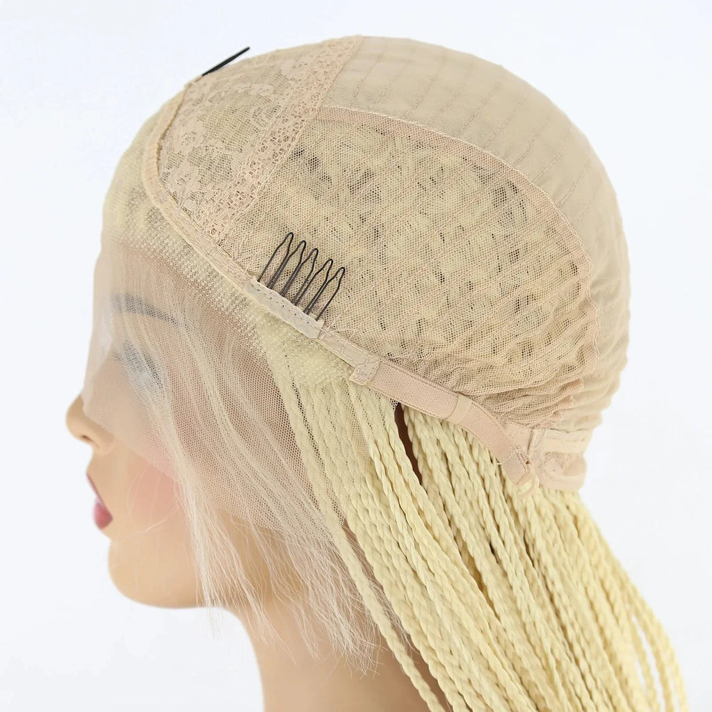 613 Blonde Box Braids Wig | Long Synthetic Lace Front | Heat Resistant | Black Women