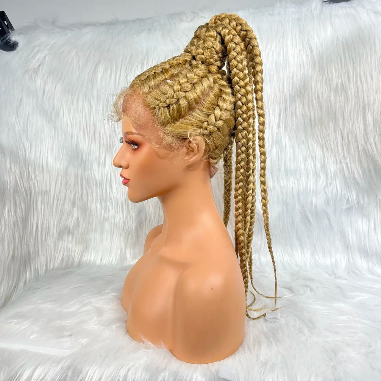 24" Box Braids 360 Lace Front Wig | Ponytail Style | Baby Hair | Synthetic African Braiding Hair