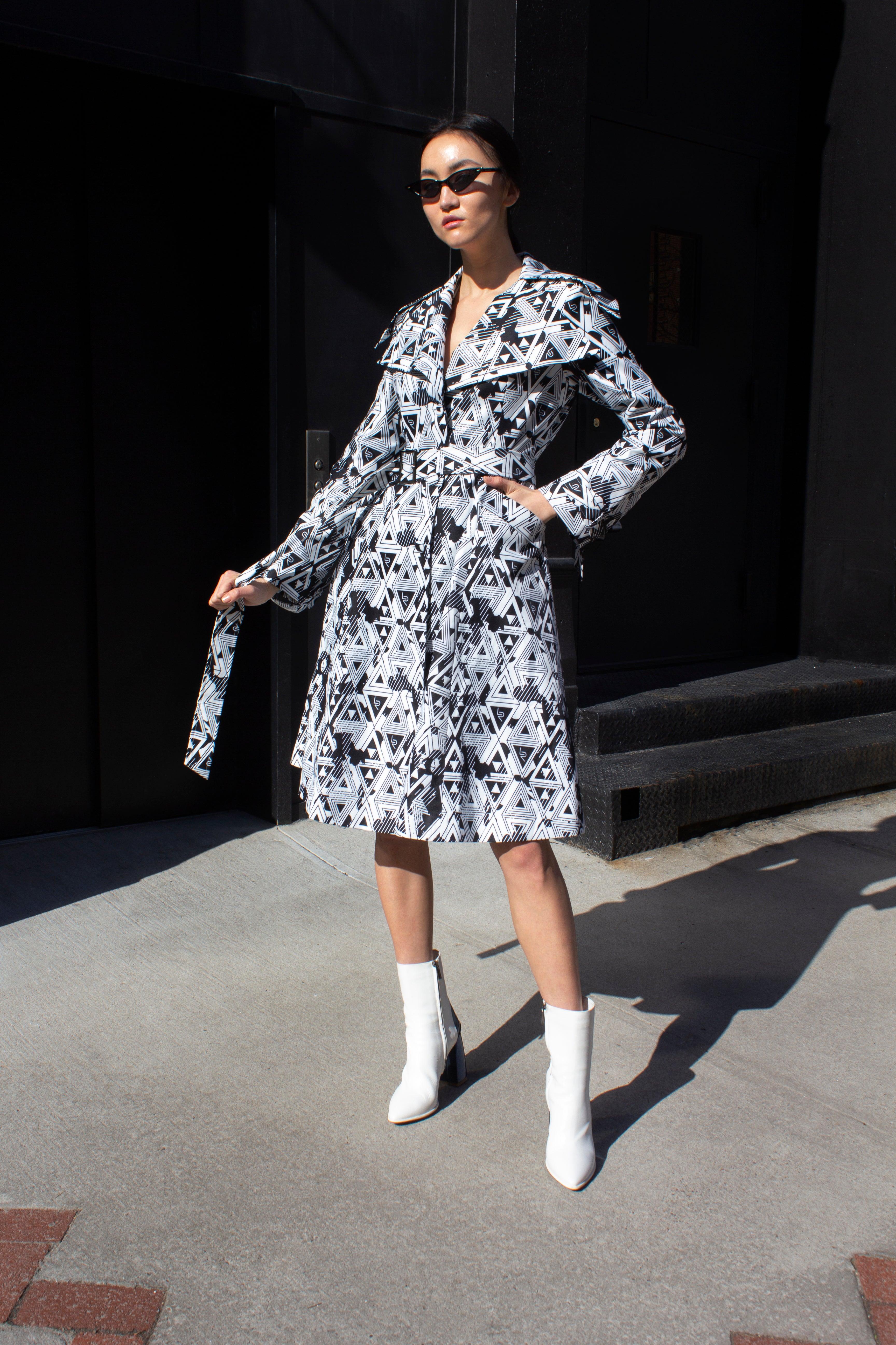 Amour Geometric Long Trench Coat â€?Modern Women's Outerwear