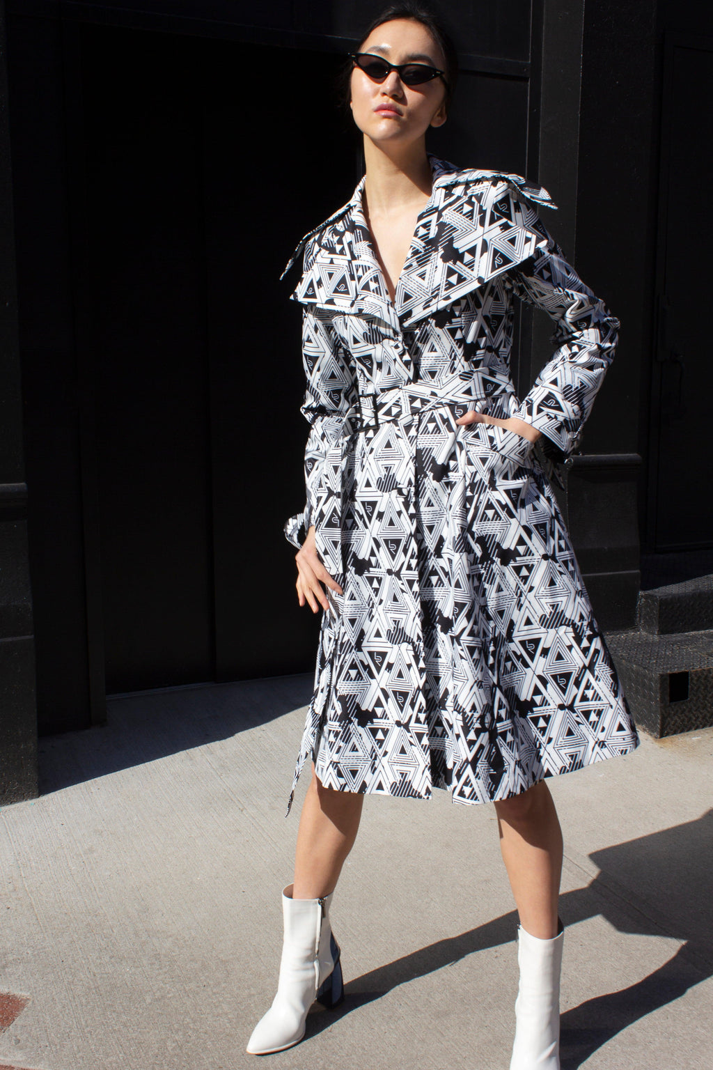 Amour Geometric Long Trench Coat â€?Modern Women's Outerwear