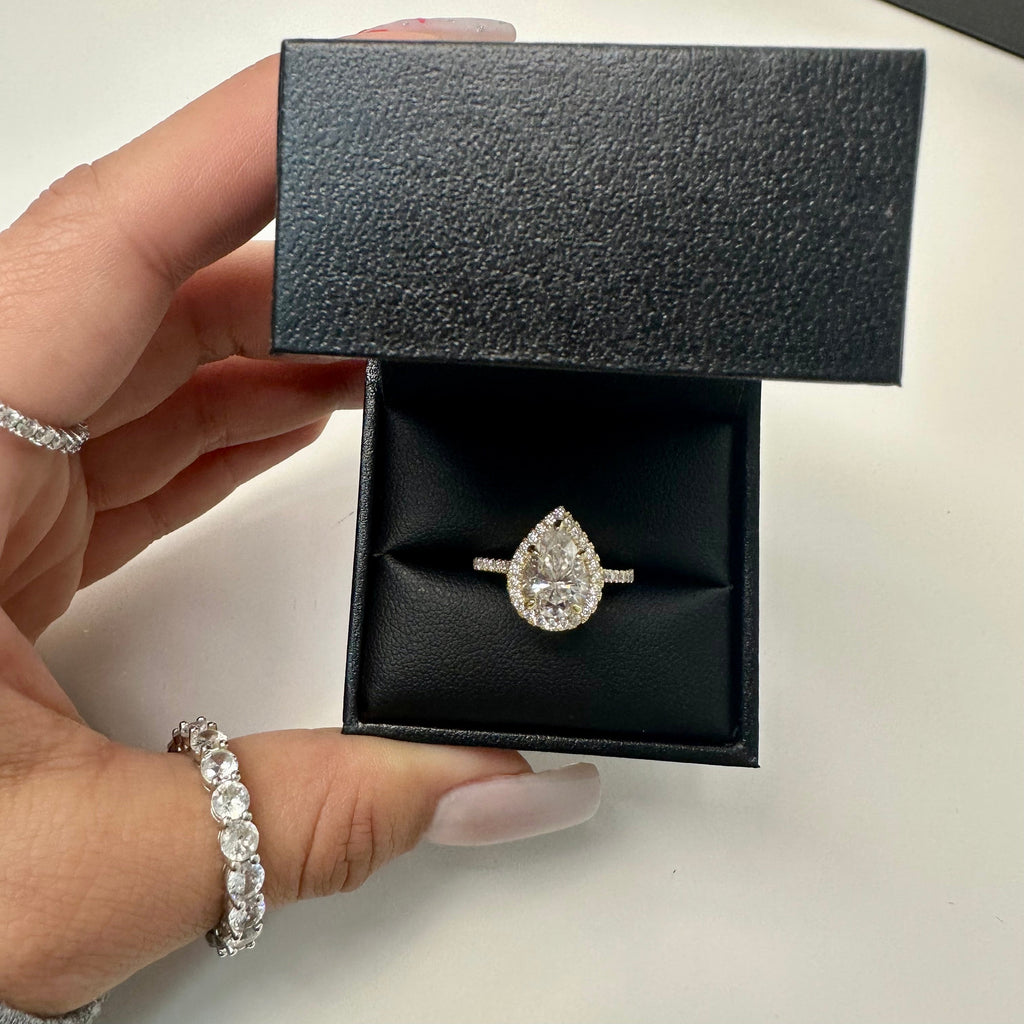 2.0ct Pear Cut Lab Blue Sapphire Halo Engagement Ring