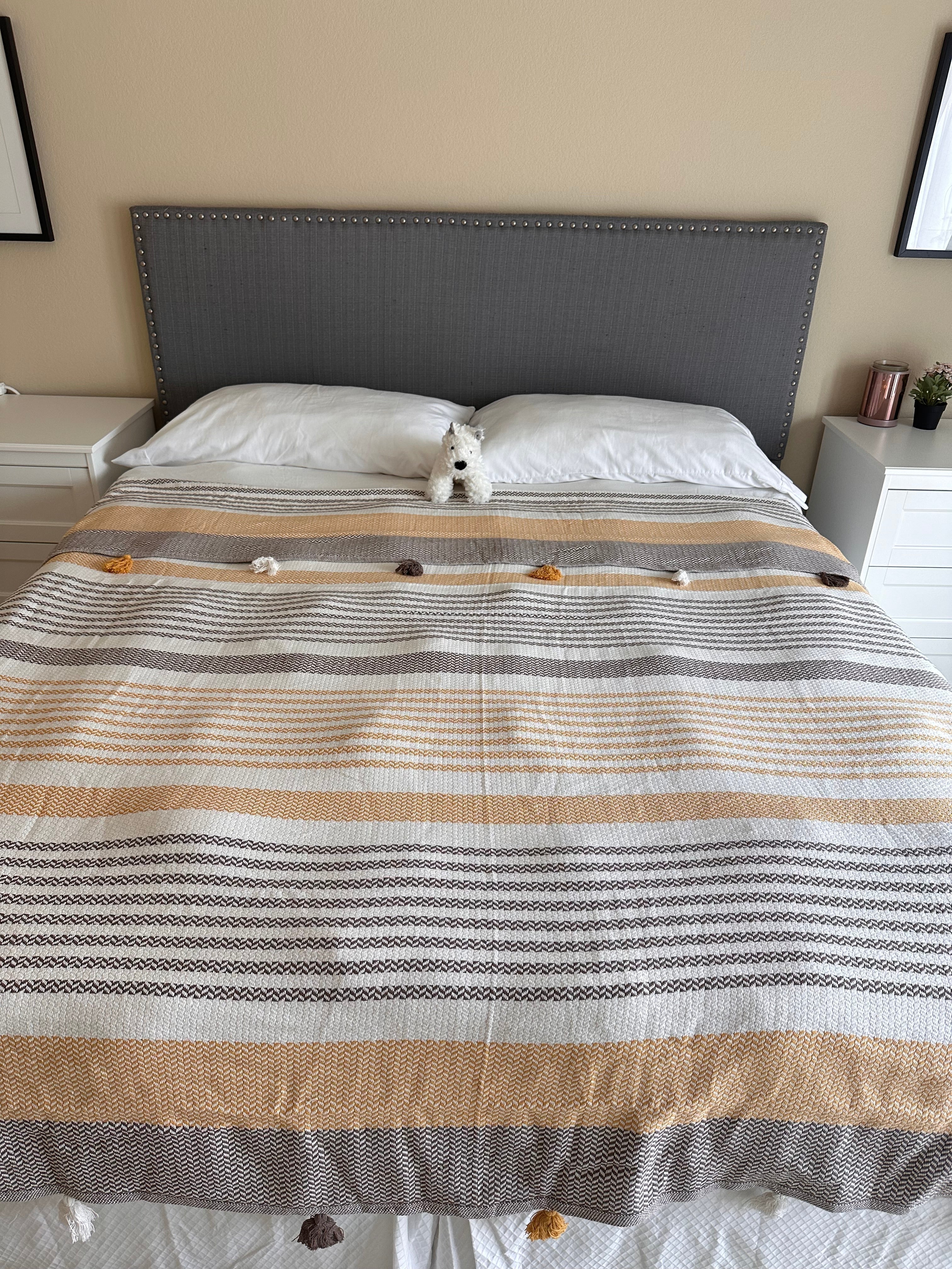 Basiclayersca Cotton Brown Pom Pom Bedspread 110 X 118