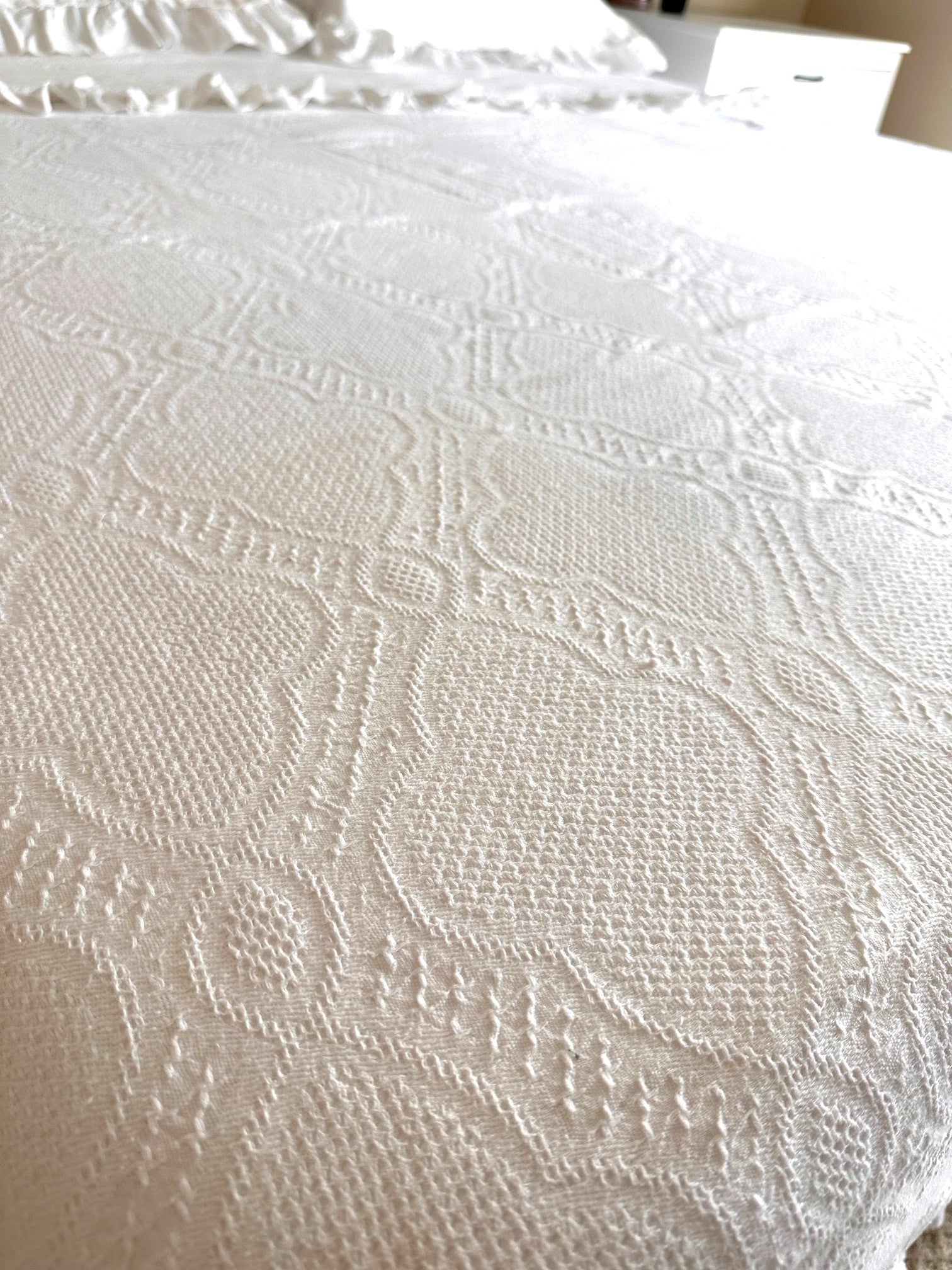 Basiclayersca Cotton White Lace Bedspread with Matching